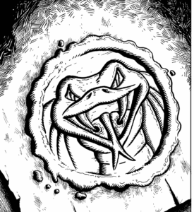 wax sigil of a fanged serpent